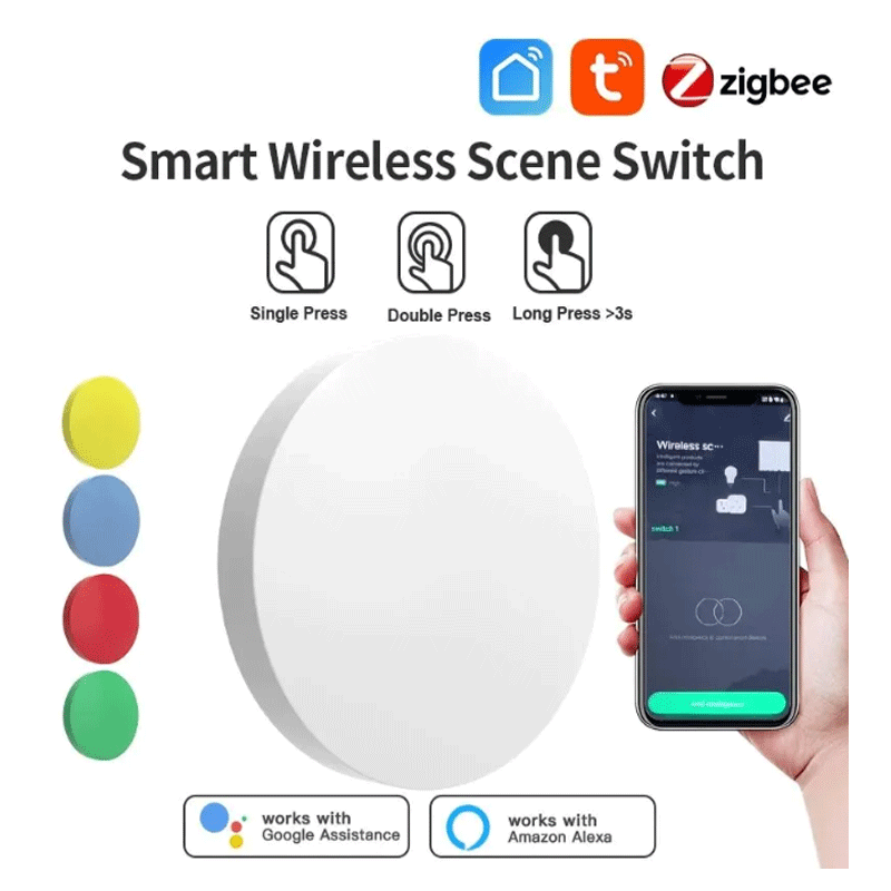 Home Assistant Tuya - ทูยา ซิกบีปุ่มไร้สายอัจฉริยะ สวิตช์ฉากต่างๆ ควบคุมผ่านแอป Smart Life
