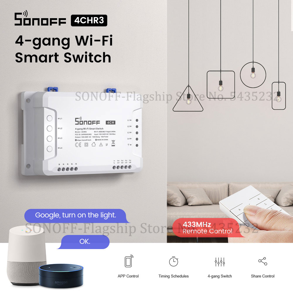 Sonoff - Itead SONOFF 4CH R3 Wifiรีโมทคอนโทรลไร้สายรีเลย์โมดูลสวิทช์4 Gang