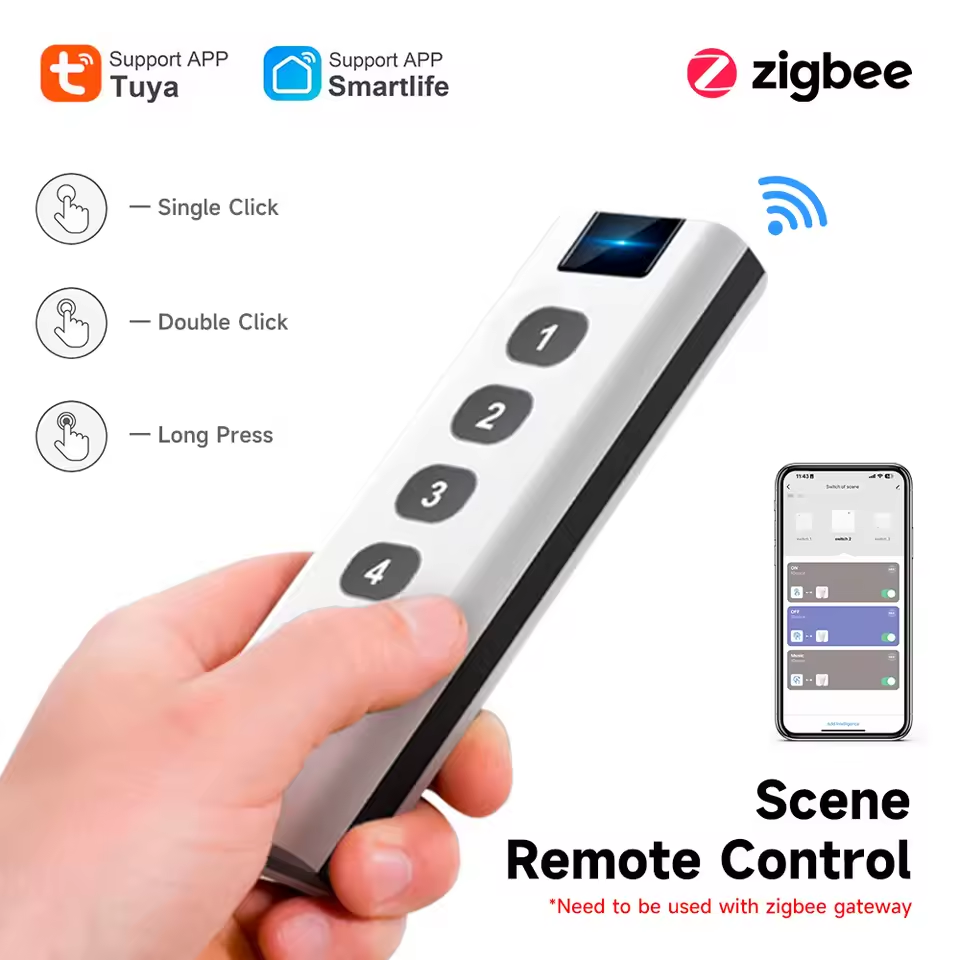 Tuya 4 Channel - สวิตช์ฉากอัจฉริยะ Tuya ZigBee 4 ช่อง รองรับการสลับฉากและการหรี่ไฟ