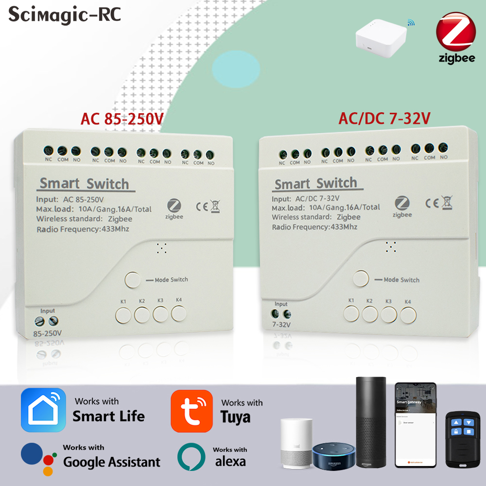 Home Assistant Tuya - โมดูลรีเลย์สมาร์ทโฮม 4CH Zigbee Tuya รองรับไฟ AC