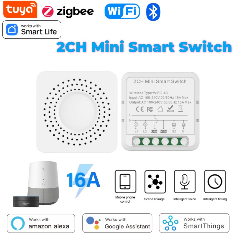 Home Assistant Tuya - สวิตช์อัจฉริยะขนาดเล็ก Tuya WiFi 1-2-3-4 ช่อง 16A
