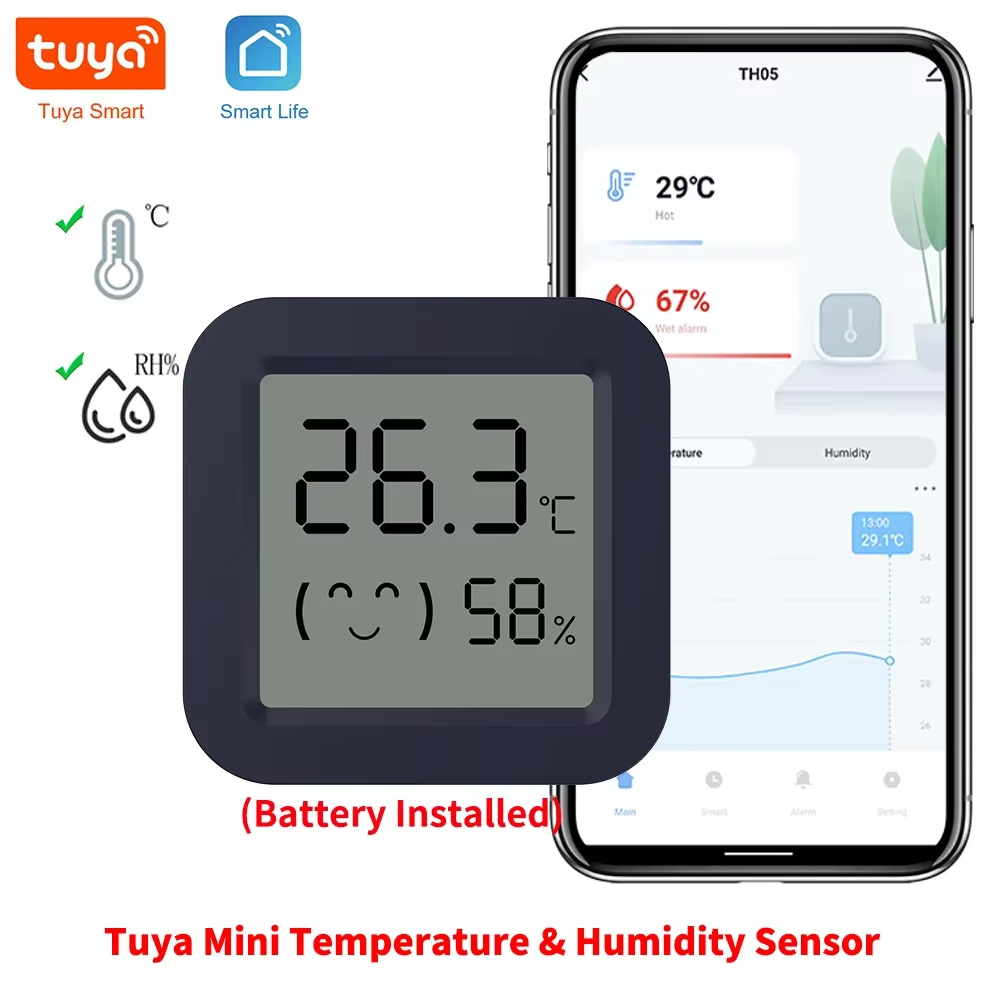 Tuya Smart - เครื่องวัดอุณหภูมิอัจฉริยะขนาดเล็ก เครื่องวัดความชื้น เซ็นเซอร์วัดอุณหภูมิและความชื้น แอพควบคุมระยะไกล บลูทูธไร้สาย ทำงานร่วมกับทูย่า