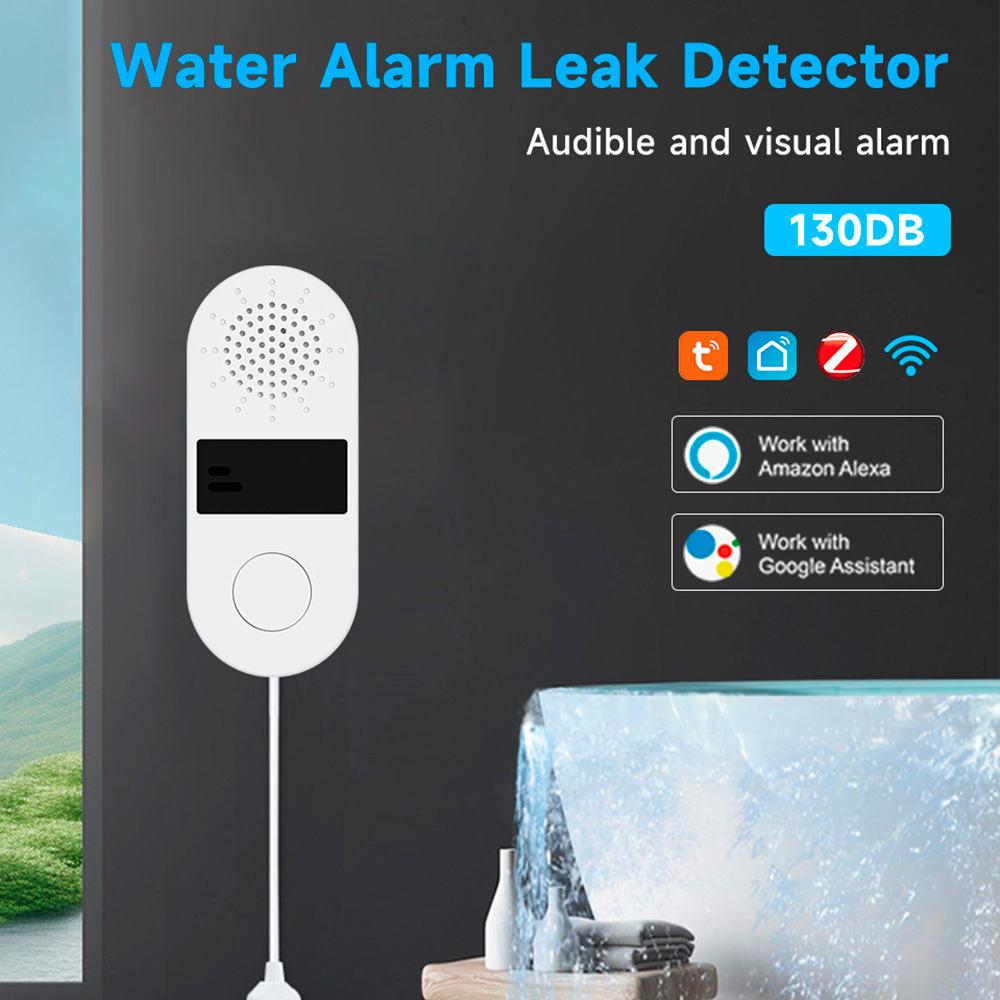Home Assistant Tuya - Tuya เครื่องตรวจรอยรั่วน้ำ Wi-Fi พร้อมเสียงและไฟเตือน130dB สมาร์ทโฮมน้ำรั่ว ZigBee