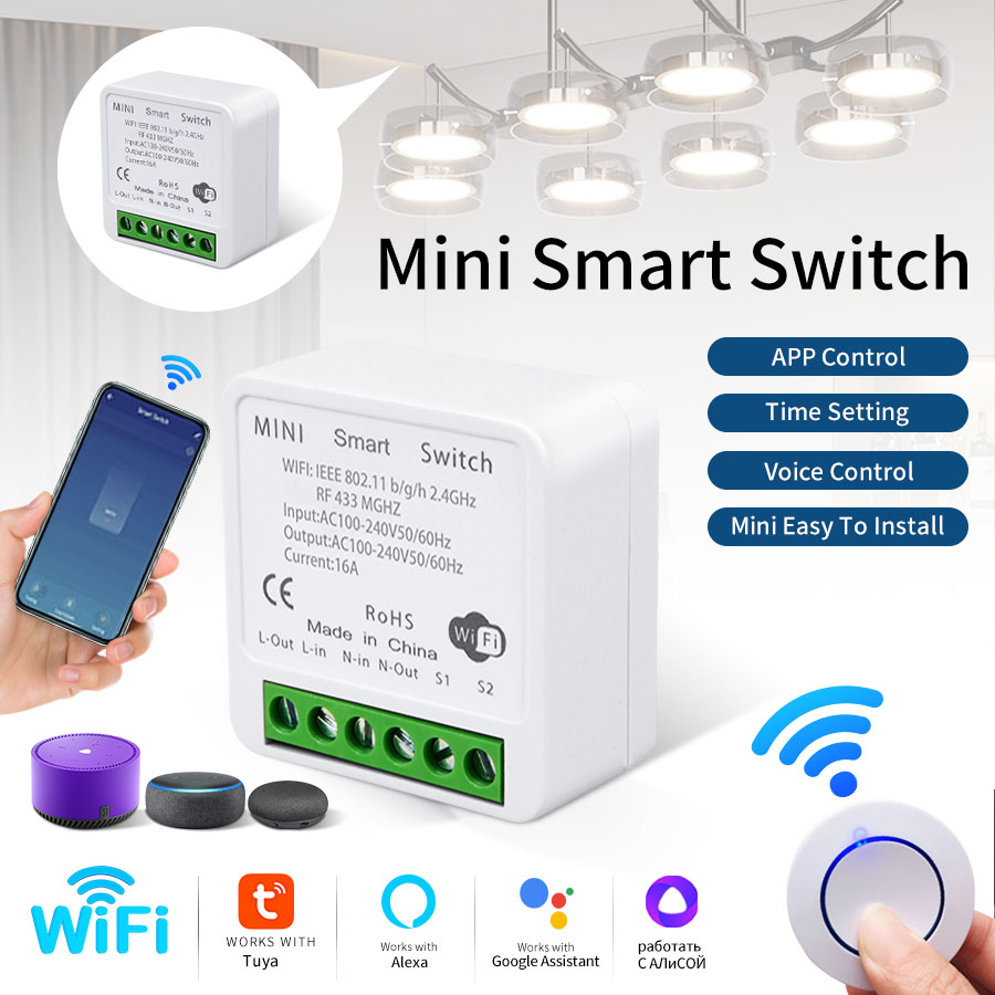 Smart Relay Tuya - RF433Mhz 16A/20A ทูย่า ไวไฟสมาร์ทสวิตช์รีเลย์ไร้สาย 100-240V มินิสวิตช์แผงกลม