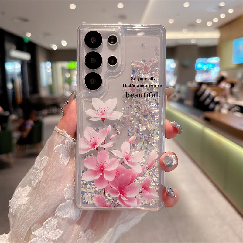 Shelly - เคสใสประดับกลิตเตอร์และเพชรแบบทรายไหล สำหรับ Samsung S23 S24 S25