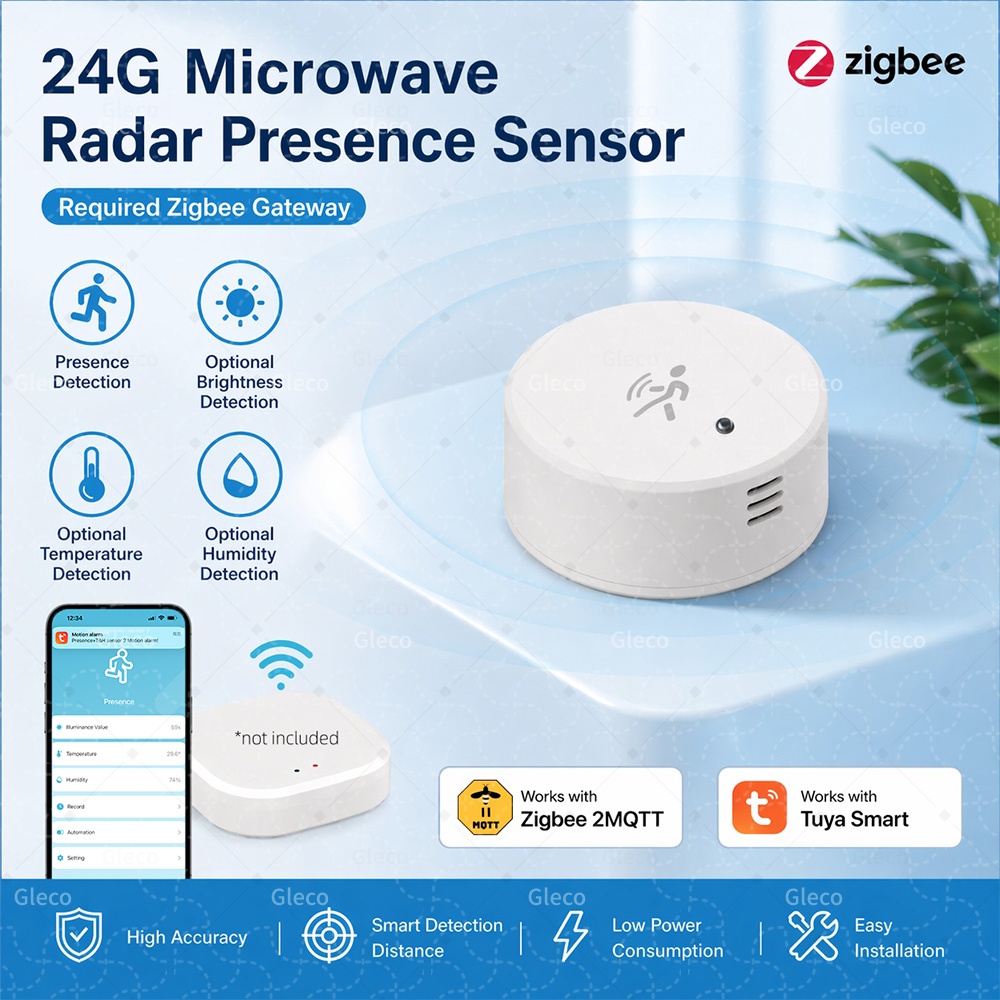 Tasmota - เซ็นเซอร์ตรวจจับการเคลื่อนไหว Zigbee Tuya 24G เรดาร์ตรวจจับความสว่าง อุณหภูมิ